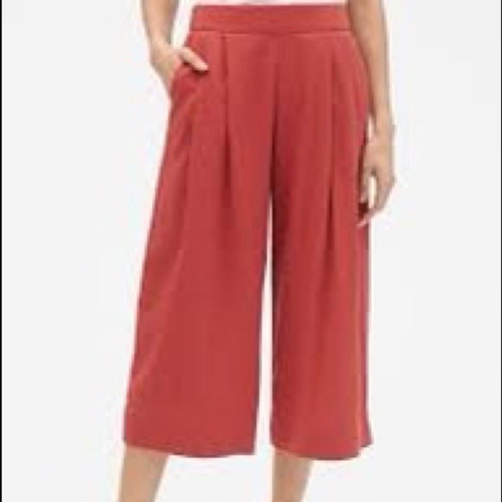 Gap Pleated Cropped Wide Leg Pants cotton linen M